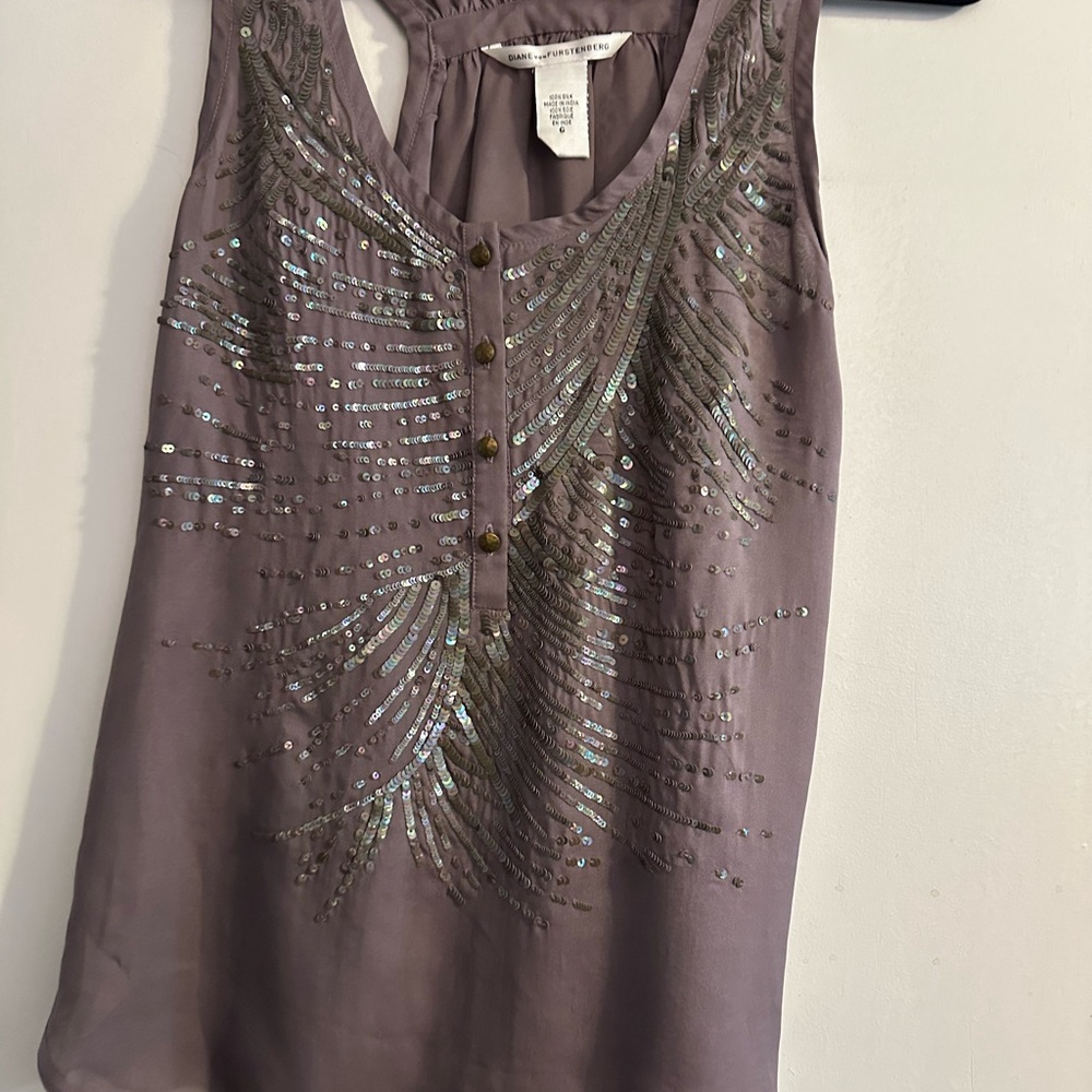 Diane Von Furstenberg Sequin Embellished Mauve Blouse